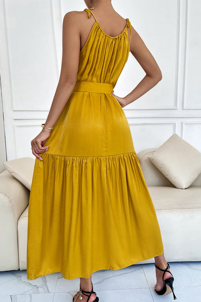 Tie-Waist Sleeveless Ruffle Hem Maxi Dress - Belle Donne Clothing & Accessories