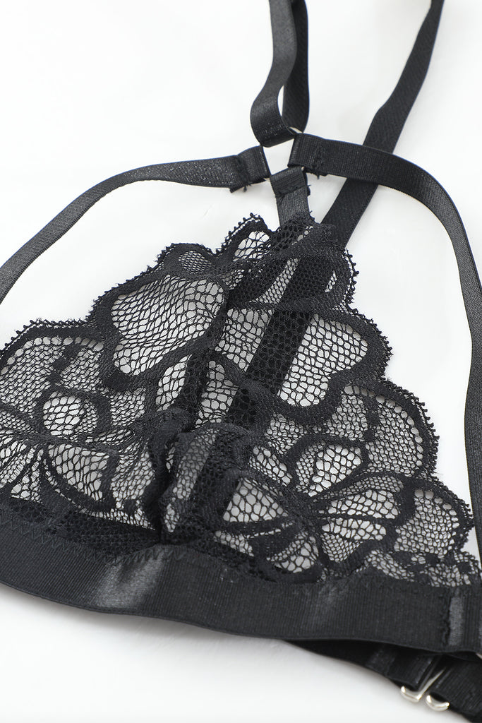 Strappy Three-Piece Lace Lingerie Set - Belle Donne Clothing & Accessories