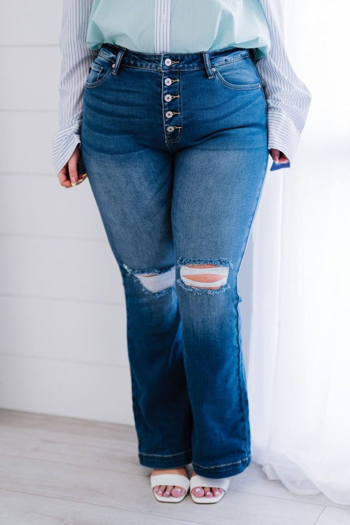 Kancan Denim Skies Full Size Run Flare Jeans - Belle Donne Clothing & Accessories