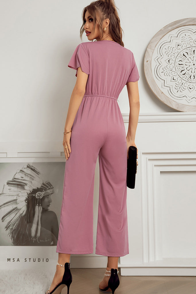 Flutter Sleeve Surplice Jumpsuit - Belle Donne Clothing & Accessories