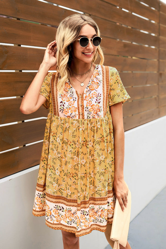 Bohemian Printed Short Sleeve Dress - Belle Donne Clothing & Accessories