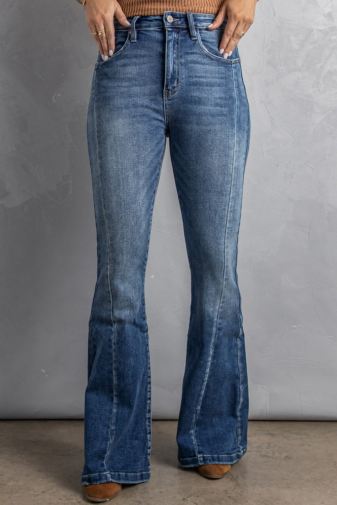 High Waist Flare Jeans with Pockets - Belle Donne Clothing & Accessories