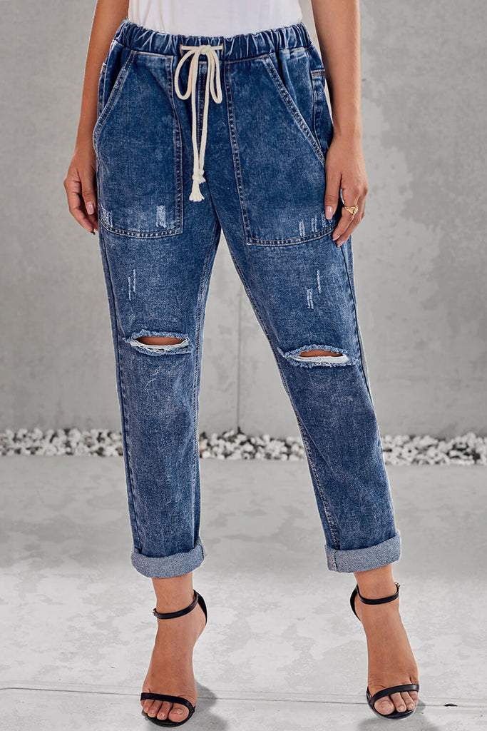 Drawstring Denim Joggers - Belle Donne Clothing & Accessories