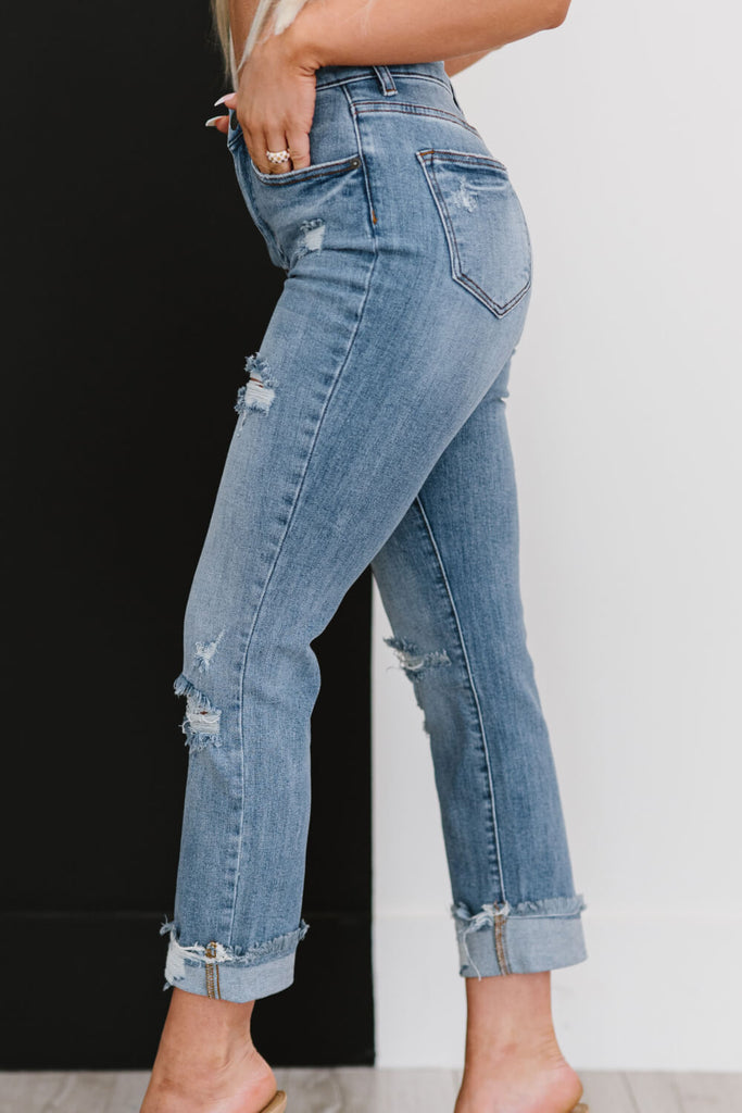 RISEN Taking It Easy Full Size Run Distressed Straight Leg Jeans - Belle Donne Clothing & Accessories