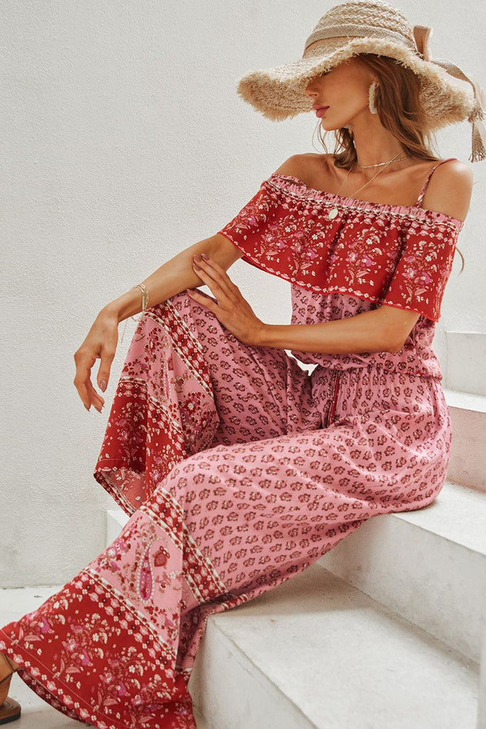 Bohemian Fold-Over Spaghetti Strap Jumpsuit - Belle Donne Clothing & Accessories