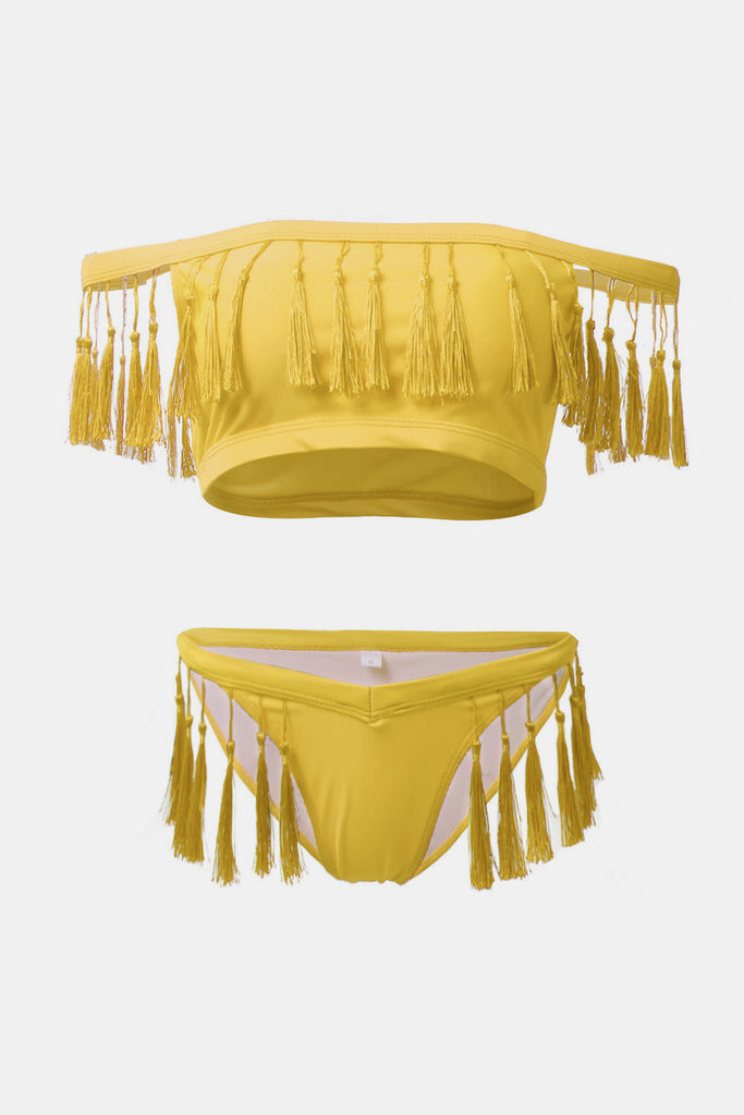 Tassel Tie Off-Shoulder Bikini Set - Belle Donne Clothing & Accessories