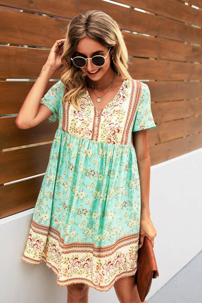 Bohemian Printed Short Sleeve Dress - Belle Donne Clothing & Accessories