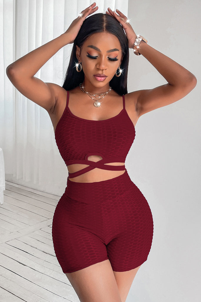 Crisscross Cropped Cami and High Waist Shorts Set - Belle Donne Clothing & Accessories