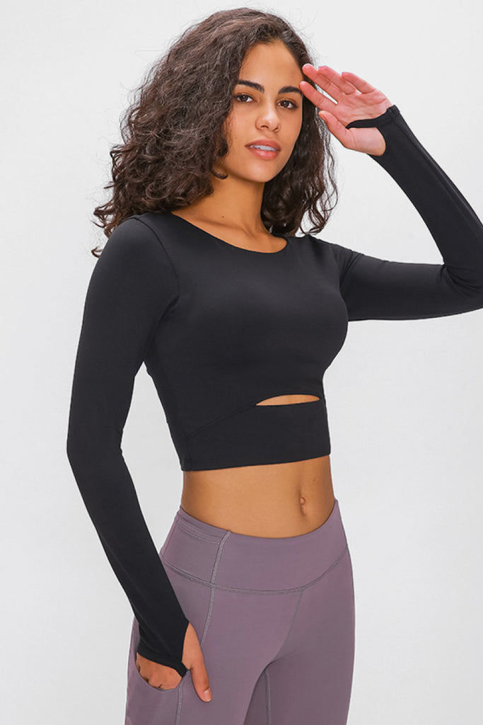 Long Sleeve Cropped Top With Sports Strap - Belle Donne Clothing & Accessories