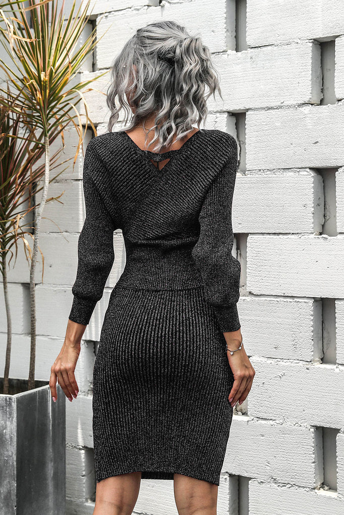 Dolman Sleeve Rib-Knit Top and Skirt Set - Belle Donne Clothing & Accessories