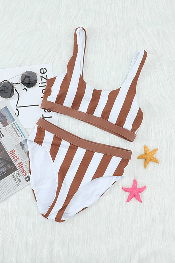 Striped Tank High Waist Bikini - Belle Donne Clothing & Accessories