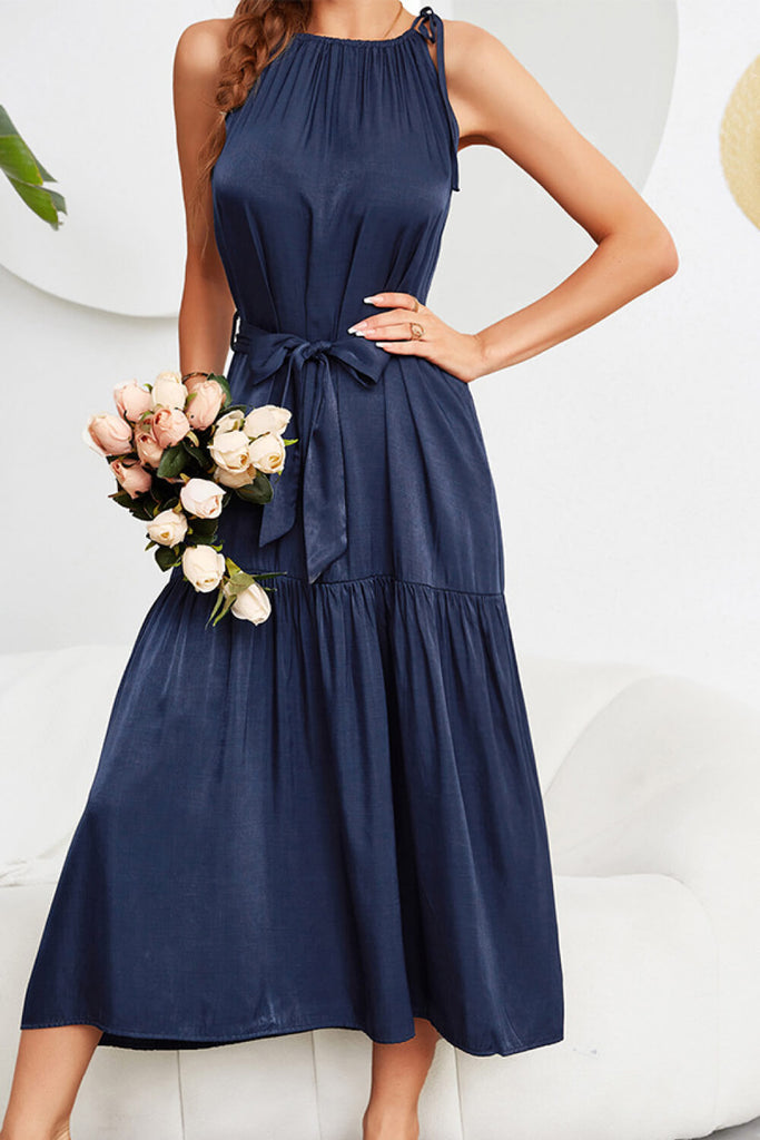 Tie-Waist Sleeveless Ruffle Hem Maxi Dress - Belle Donne Clothing & Accessories