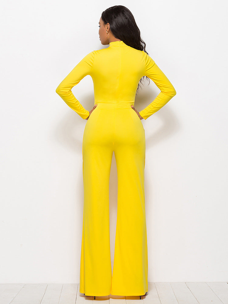 Long Sleeve Mock Neck Wide Leg Jumpsuit - Belle Donne Clothing & Accessories