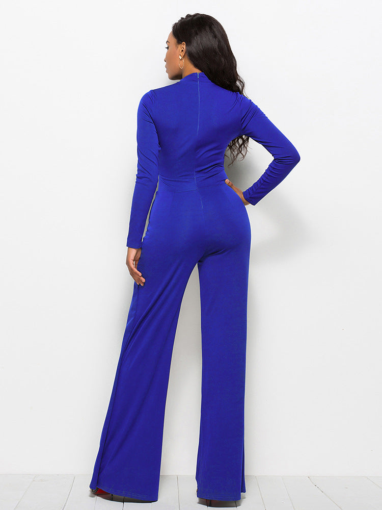 Long Sleeve Mock Neck Wide Leg Jumpsuit - Belle Donne Clothing & Accessories