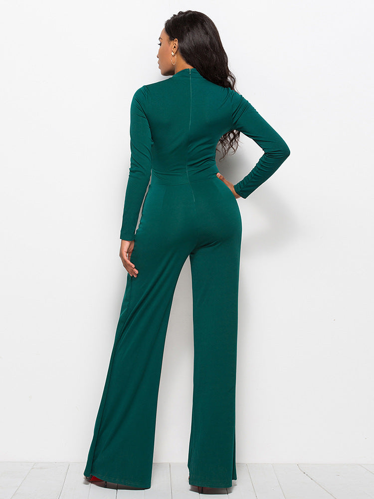 Long Sleeve Mock Neck Wide Leg Jumpsuit - Belle Donne Clothing & Accessories