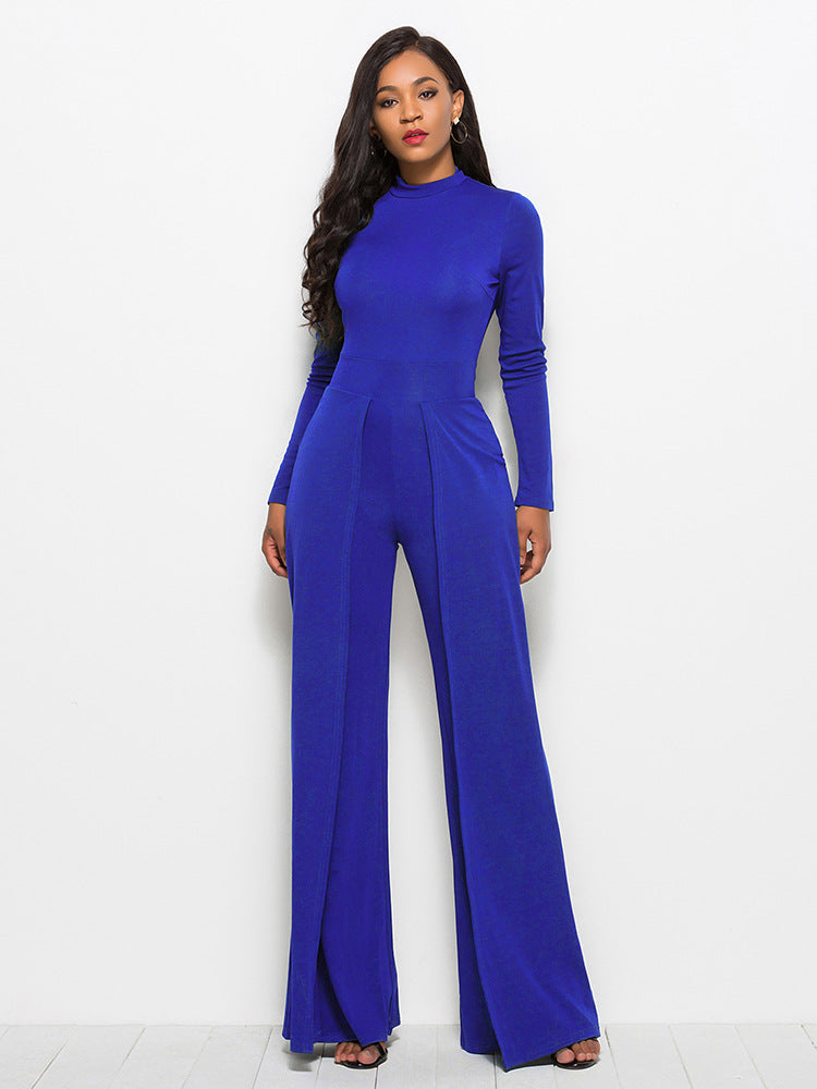 Long Sleeve Mock Neck Wide Leg Jumpsuit - Belle Donne Clothing & Accessories