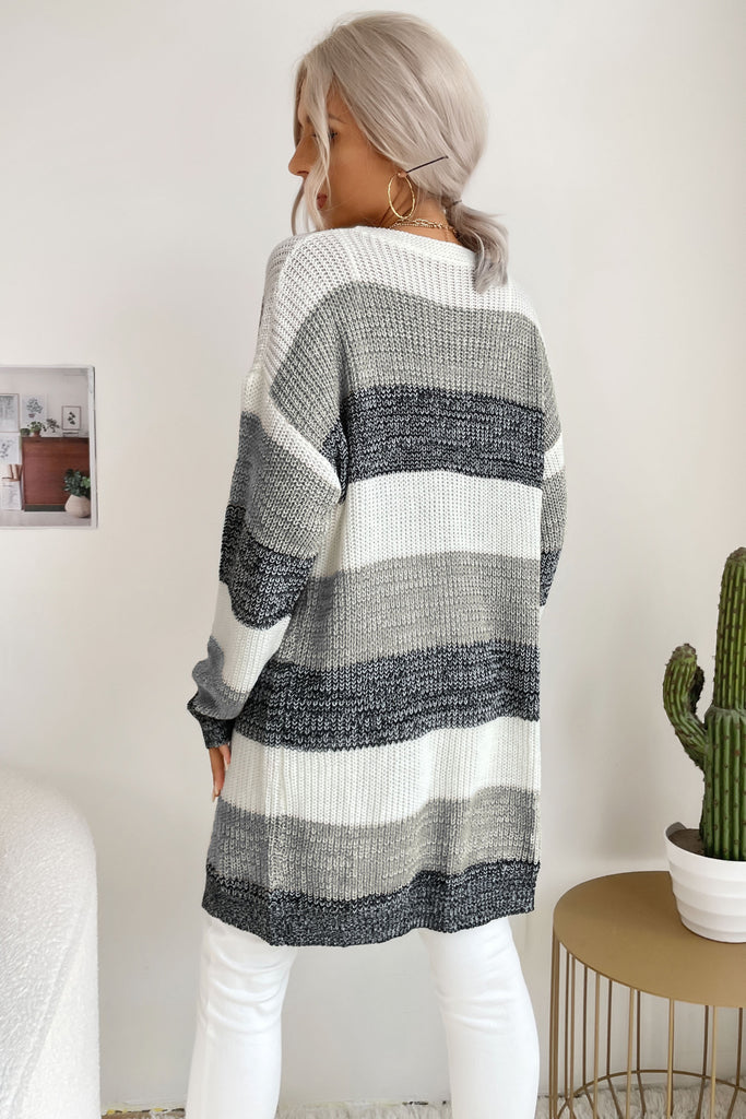 Striped Long Sleeve Duster Cardigan - Belle Donne Clothing & Accessories