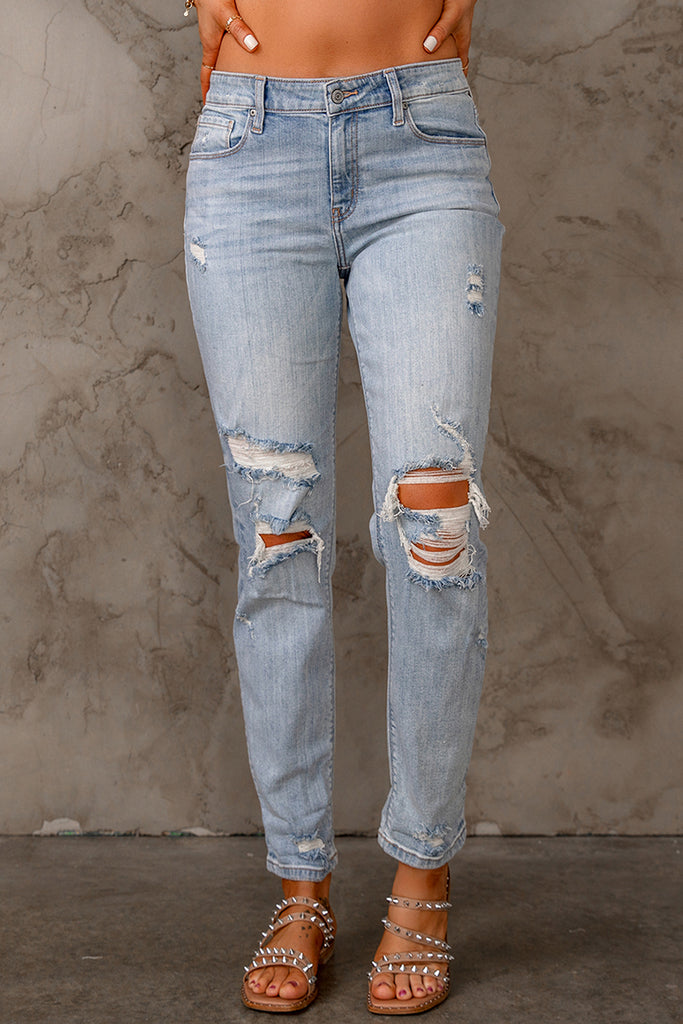 Distressed Straight Legs with Pockets - Belle Donne Clothing & Accessories