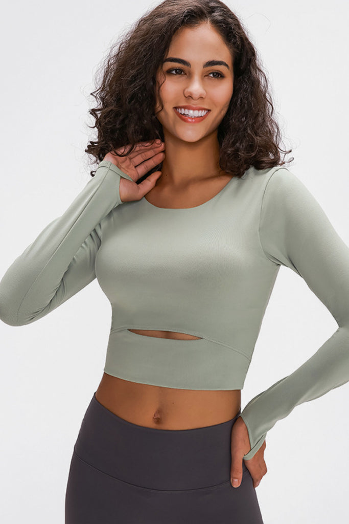 Long Sleeve Cropped Top With Sports Strap - Belle Donne Clothing & Accessories