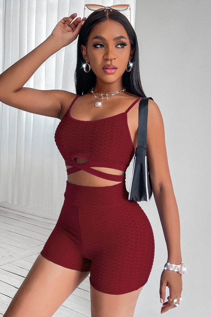 Crisscross Cropped Cami and High Waist Shorts Set - Belle Donne Clothing & Accessories