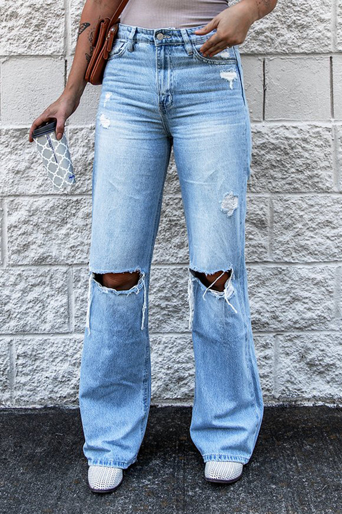 Distressed Wide Leg Jeans - Belle Donne Clothing & Accessories