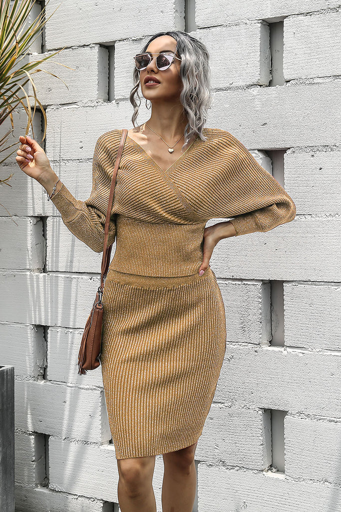 Dolman Sleeve Rib-Knit Top and Skirt Set - Belle Donne Clothing & Accessories