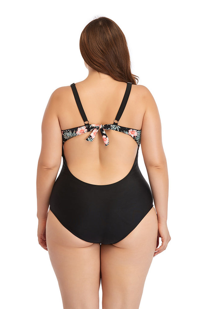 Floral Cutout Tie-Back One-Piece Swimsuit - Belle Donne Clothing & Accessories