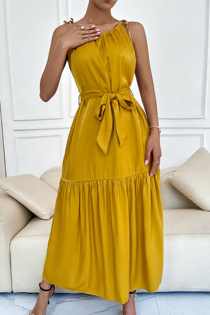 Tie-Waist Sleeveless Ruffle Hem Maxi Dress - Belle Donne Clothing & Accessories