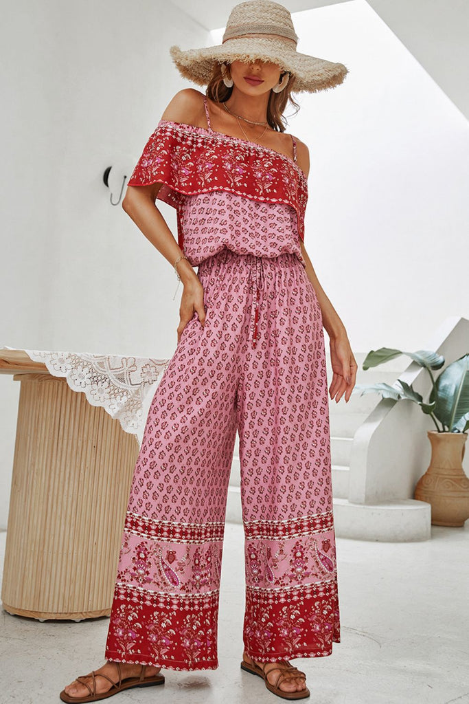 Bohemian Fold-Over Spaghetti Strap Jumpsuit - Belle Donne Clothing & Accessories