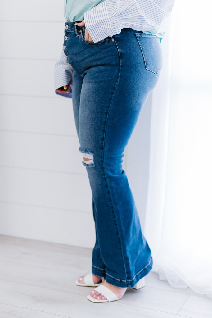 Kancan Denim Skies Full Size Run Flare Jeans - Belle Donne Clothing & Accessories