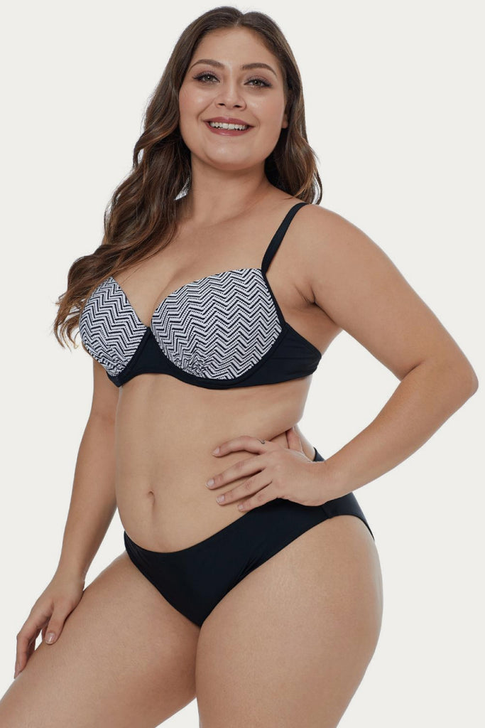 Waves Print Plus Size Bikini Set - Belle Donne Clothing & Accessories