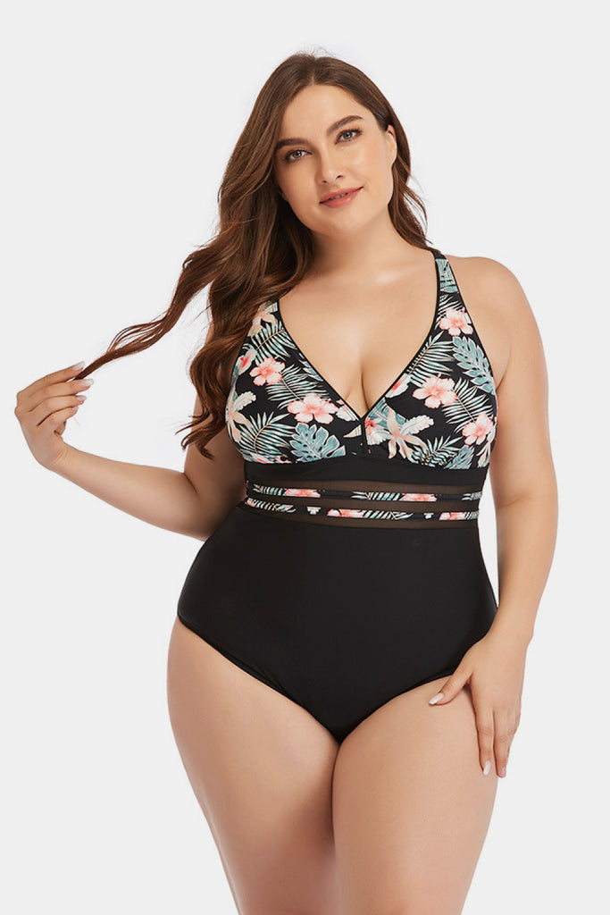 Floral Cutout Tie-Back One-Piece Swimsuit - Belle Donne Clothing & Accessories