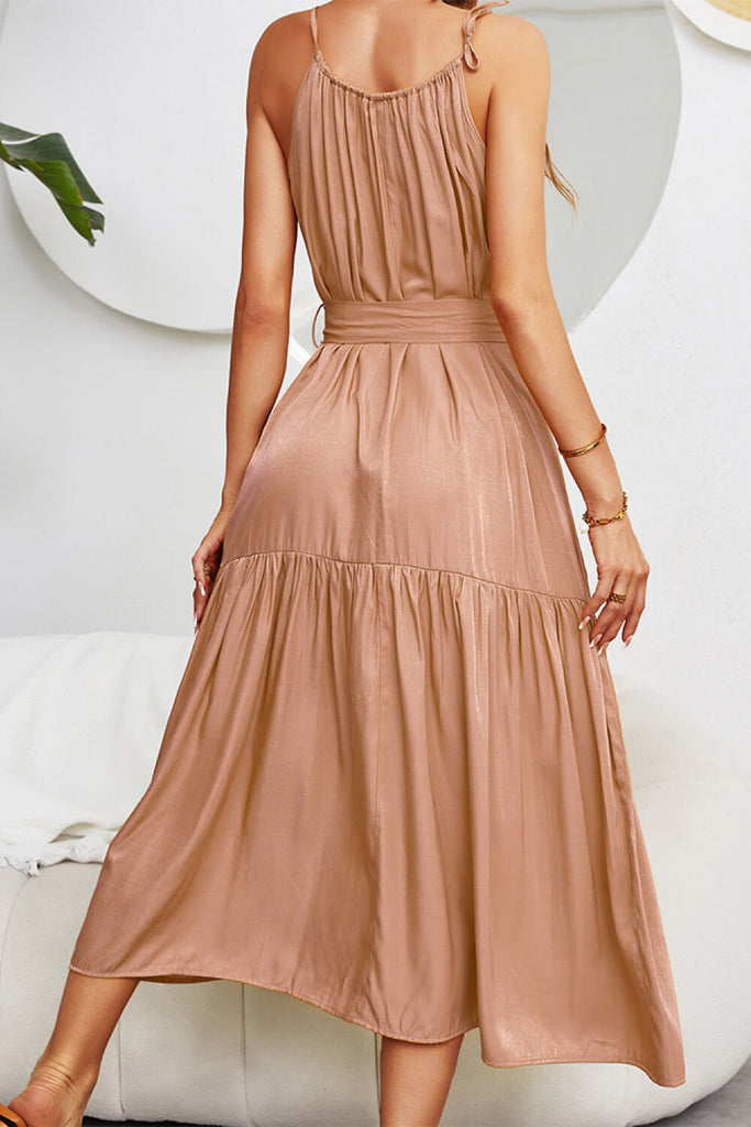 Tie-Waist Sleeveless Ruffle Hem Maxi Dress - Belle Donne Clothing & Accessories