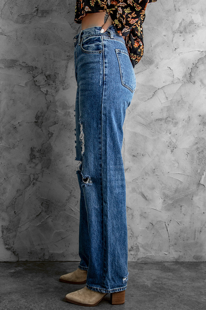 Distressed High Waist Jeans with Pockets - Belle Donne Clothing & Accessories