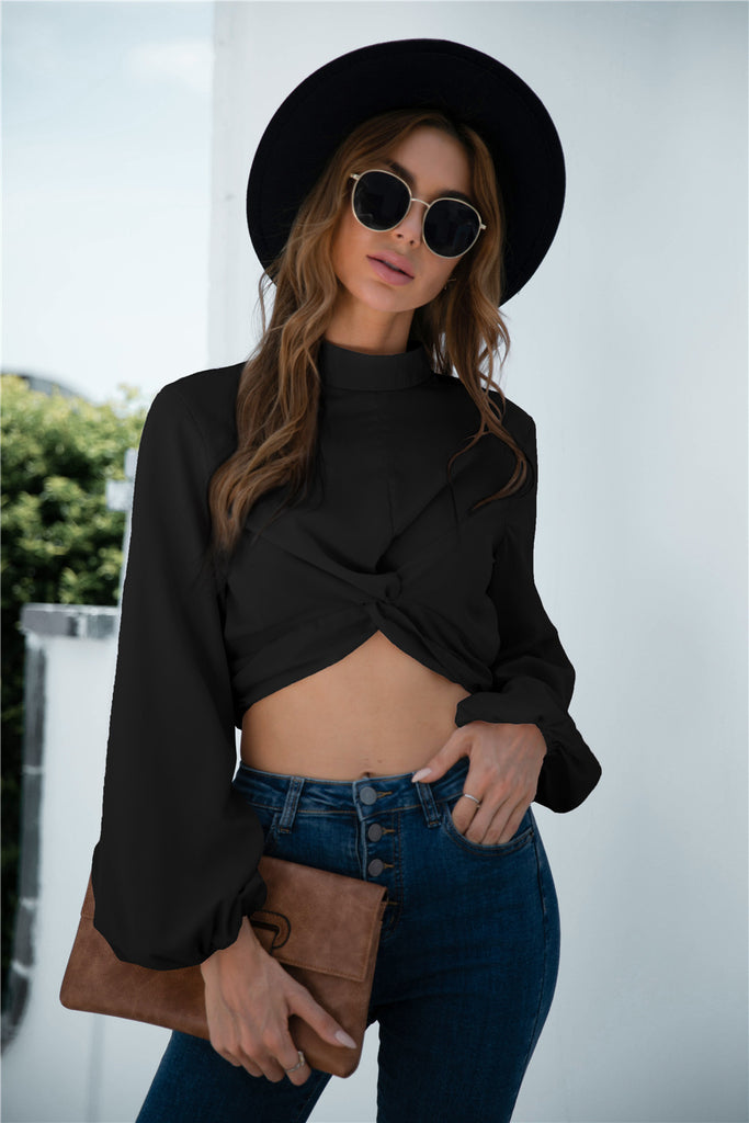 Flounce Sleeve Twist Cut Out Blouse - Belle Donne Clothing & Accessories