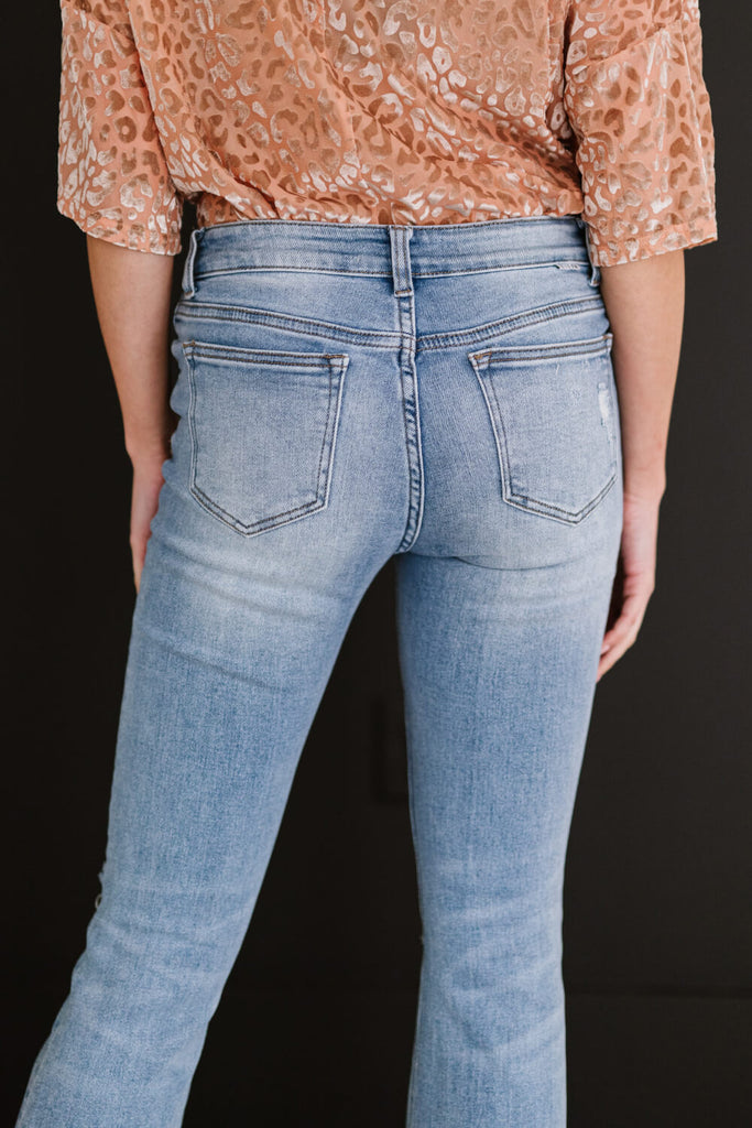 RISEN Divine Denim Full Size Run Distressed Flare Jeans - Belle Donne Clothing & Accessories