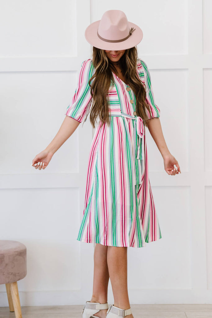 ODDI Sweet Like Candy Full Size Run Striped Dress - Belle Donne Clothing & Accessories