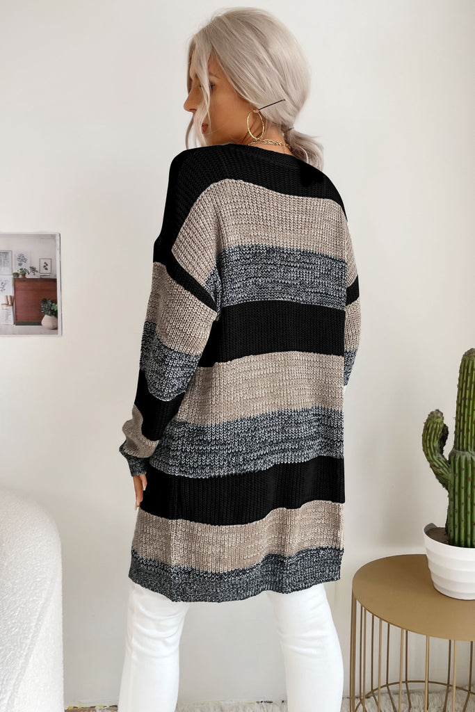 Striped Long Sleeve Duster Cardigan - Belle Donne Clothing & Accessories