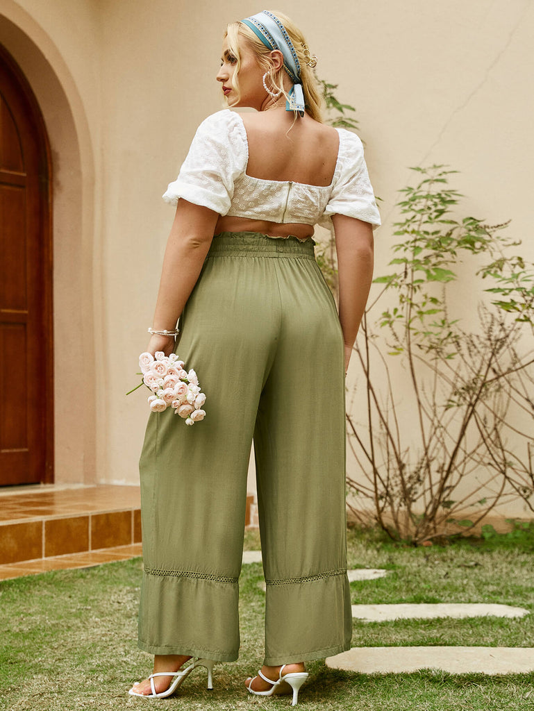 Plus Size Drawstring Detail Paperbag Wide Leg Pants - Belle Donne Clothing & Accessories