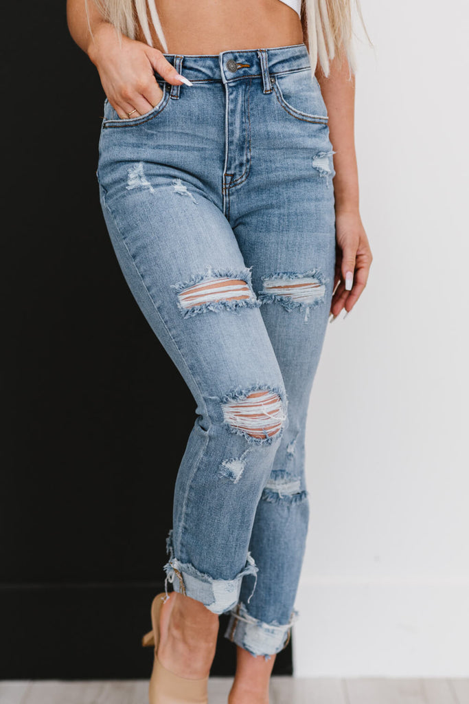 RISEN Taking It Easy Full Size Run Distressed Straight Leg Jeans - Belle Donne Clothing & Accessories