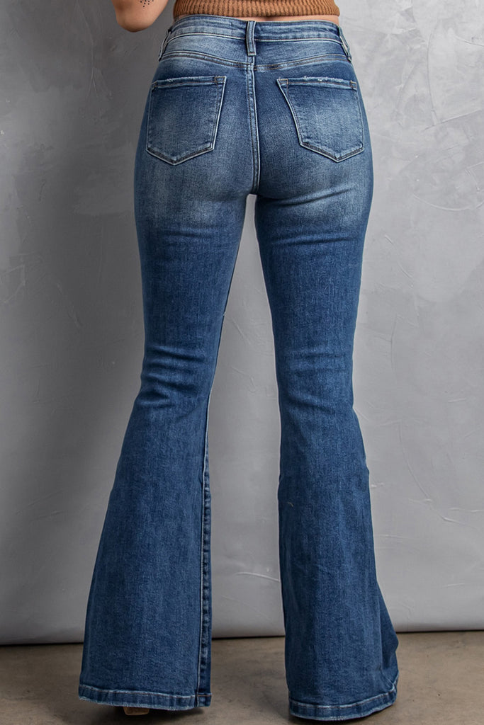 High Waist Flare Jeans with Pockets - Belle Donne Clothing & Accessories