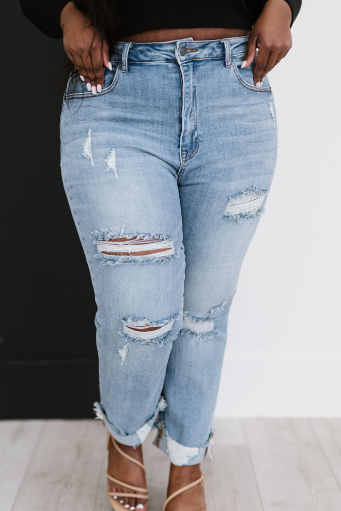 RISEN Taking It Easy Full Size Run Distressed Straight Leg Jeans - Belle Donne Clothing & Accessories