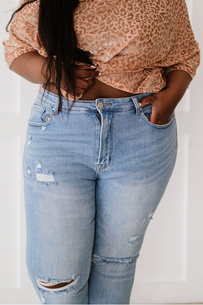 RISEN Divine Denim Full Size Run Distressed Flare Jeans - Belle Donne Clothing & Accessories