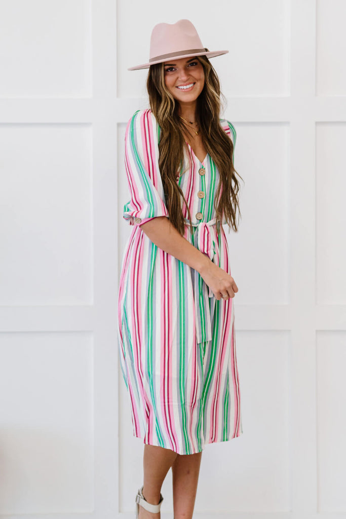 ODDI Sweet Like Candy Full Size Run Striped Dress - Belle Donne Clothing & Accessories