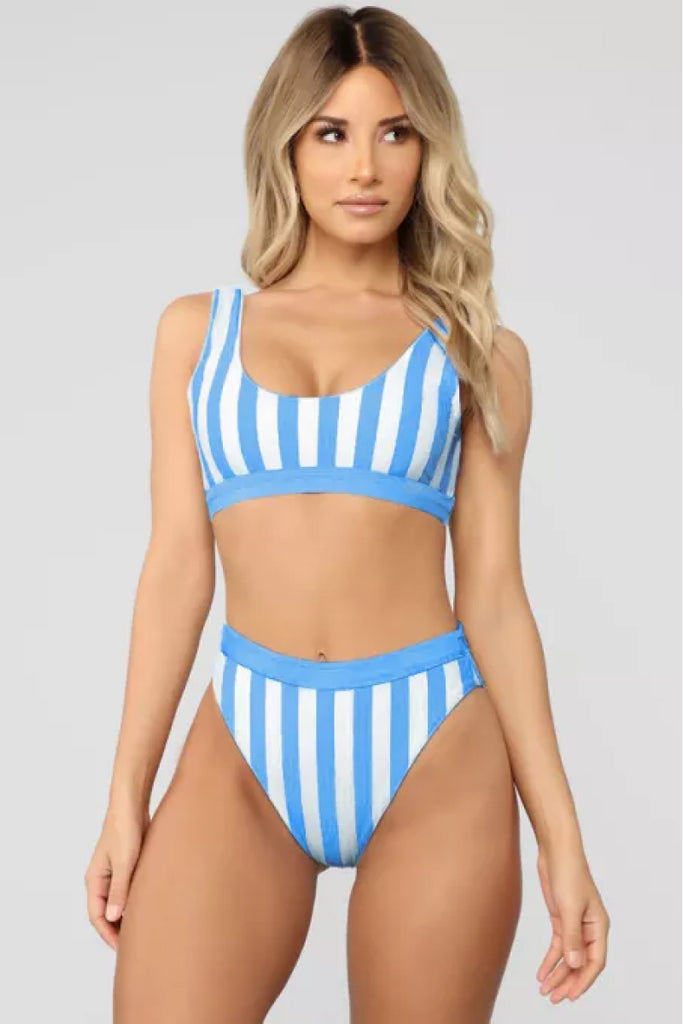 Striped Tank High Waist Bikini - Belle Donne Clothing & Accessories