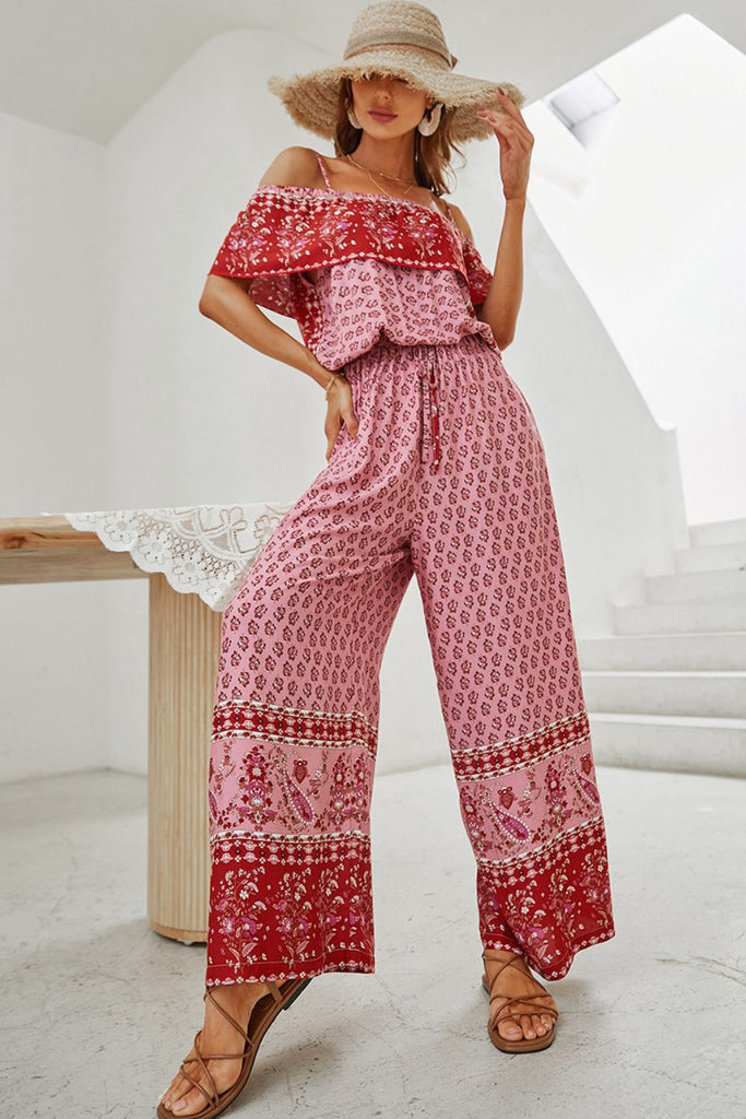 Bohemian Fold-Over Spaghetti Strap Jumpsuit - Belle Donne Clothing & Accessories