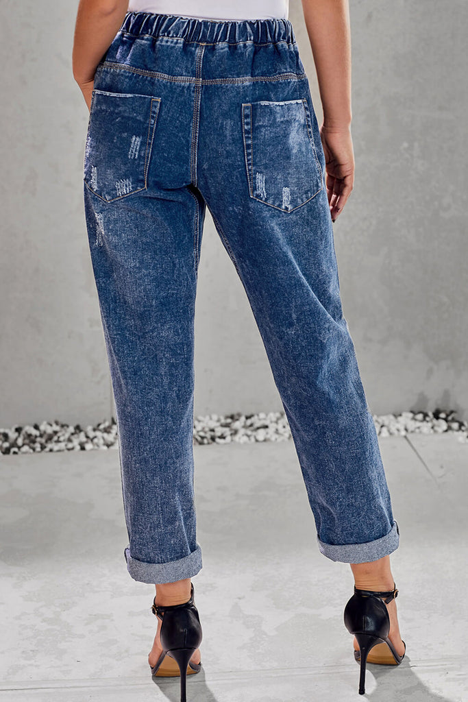 Drawstring Denim Joggers - Belle Donne Clothing & Accessories