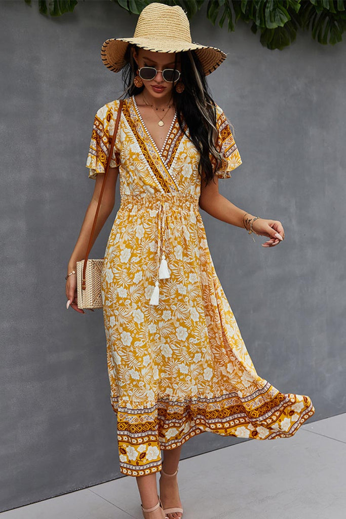 Bohemian Flutter Sleeve Wrap Top Dress - Belle Donne Clothing & Accessories