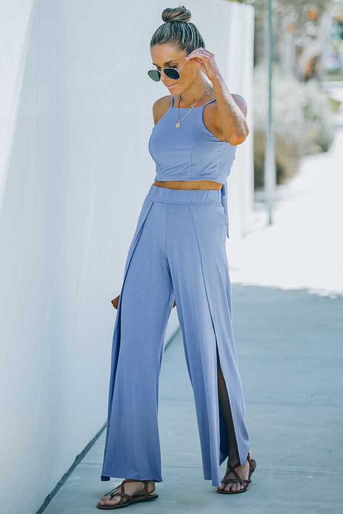 Cropped Tie-Back Cami and Split Pants Set - Belle Donne Clothing & Accessories