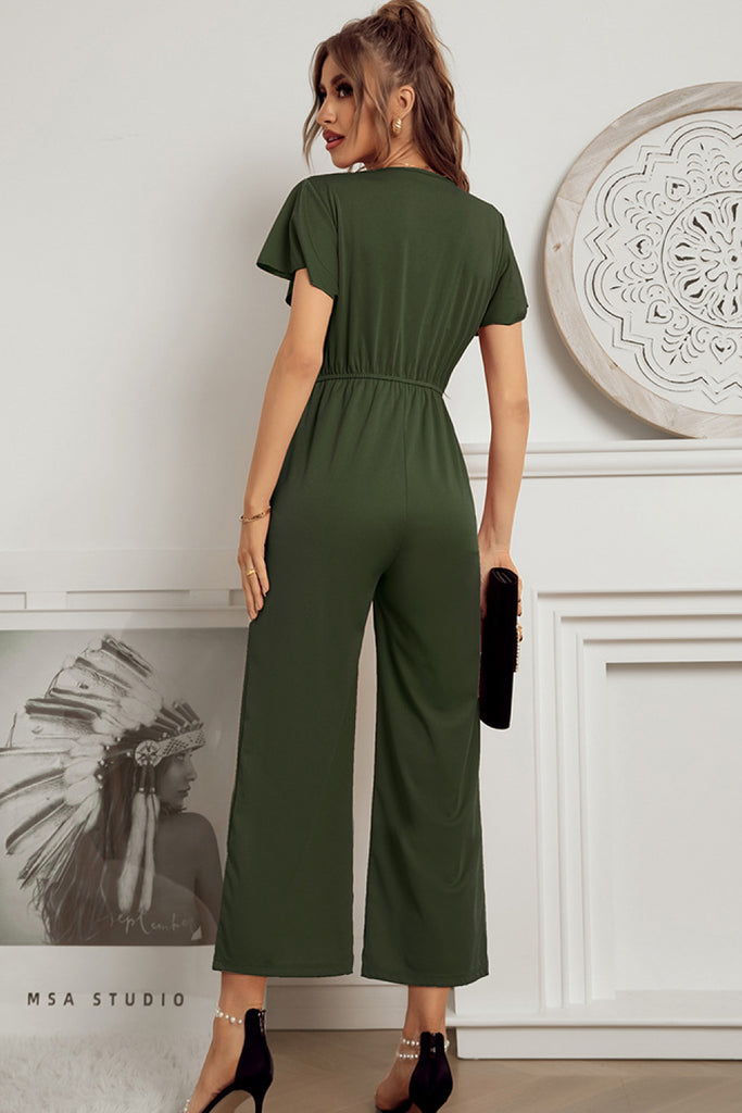 Flutter Sleeve Surplice Jumpsuit - Belle Donne Clothing & Accessories